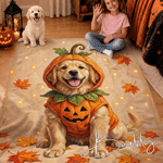 Coperta morbida personalizzata con foto del proprio animale domestico a tema Halloween “Fantasma di zucca”, con nome, decorazione festiva, regalo di Halloween per gli amanti degli animali
