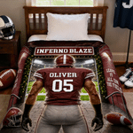 Personalized Football Player Back View Soft Throw Blanket with Name and Number Home Decor Game Day Birthday Gift for Football Player Lover