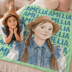 Gepersonaliseerde, zachte fotodeken met aquarelafbeelding en naam – woondecoratie, verjaardags- of kerstcadeau voor kinderen, familie of vrienden