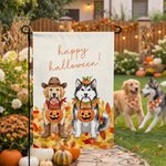 Personalized Happy Halloween Cartoon Pet Garden Flag with Photo Garden Decor Halloween Party Gift for Pet Lovers Pet Owners