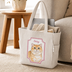 Personalized Watercolor Pet Photo Large Capacity Corduroy Tote Bag with Name Daily Use Travel Birthday Gift for Pet Owner Lover