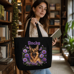 Personalised Cute Pet Photo Birth Flower Large Capacity Corduroy Tote Bag with  Name Birthday Anniversary Gift for Pet Owners