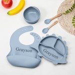 Personalized Food Grade Silicone Elephant Baby Feeding Set with Divided Suction Plate Baby Shower Gift for Toddler