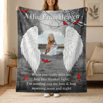 Coperta morbida personalizzata “Ali d’angelo – Un abbraccio dal cielo” con foto: oggetto d’arredo per la casa, regalo commemorativo e di cordoglio per la famiglia