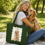 Personalized Watercolor Pet Photo Large Capacity Corduroy Tote Bag with Name Daily Use Travel Birthday Gift for Pet Owner Lover