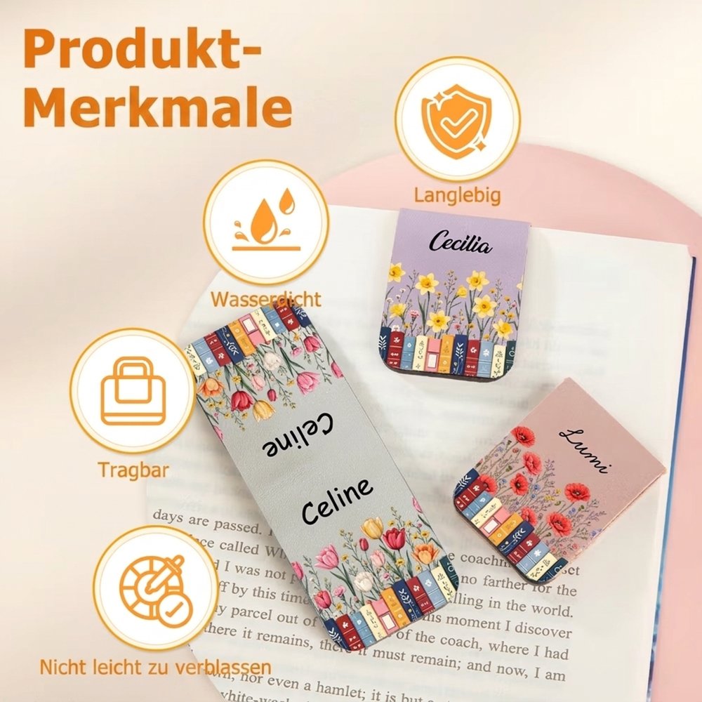 Personalisiertes magnetisches Lesezeichen | mit Geburtsblume und Namen | PU-Leder | Geburtstag Weihnachten Geschenk für Leseratten und Buchliebhaber 8