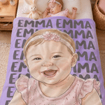 Gepersonaliseerde, zachte fotodeken met aquarelafbeelding en naam – woondecoratie, verjaardags- of kerstcadeau voor kinderen, familie of vrienden