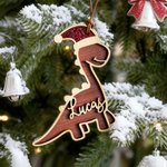 Personalised Name Dinosaur Christmas Ornament with Glitter Santa Hat Christmas Gift for Kids Boys