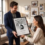 Stampe su tela personalizzate con foto di coppia su mappa a forma di cuore quadrata, con nome e testo – Decorazioni per la casa – Spedizione dagli Stati Uniti – Regalo di anniversario di matrimonio pe