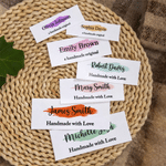 Juego de 15 etiquetas de costura personalizadas, multicolores, 100 % algodón, con texto y nombre. Prendas de vestir. Artículo hecho a mano. Regalo de cumpleaños para los amantes del punto y las manual