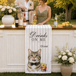 Personalized Cute Pet Portrait Striped Table Runner with Name and Photo Wedding Decor Wedding Gift for Bride Groom