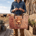 Personalized 3D-Effect Artwork Highland Cow Large Capacity Tote Bag with Name Daily Use Birthday Gift for Women Highland Cow Lovers