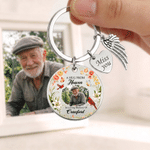 Personalized Angel Wings Cardinal Stainless Steel Keychain with Name and Photo Memorial Gift for Family Friends