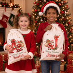 Personalised Merry Christmas Santa Claus Canvas Drawstring Gift Bag with Name and Initial Christmas Eve Party Gift for Kids