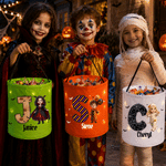Personalized 3D-Effect Artwork Halloween Character Photo LED Light Candy Bucket with Name and Initial Trick or Treat Halloween Party Gift for Kids