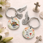 Personalized Angel Wings Cardinal Stainless Steel Keychain with Name and Photo Memorial Gift for Family Friends
