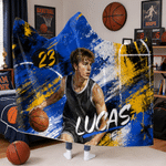 Personalized Graffiti Style Sport Photo Soft Hooded Blanket with Name and Number Daily Use Birthday Gift for Basketball Players Friends
