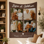 Personalized Multicolour Heart 4 Photos Collage Soft Throw Blanket with Name and Text Home Decor Anniversary Birthday Gift for Family Couples