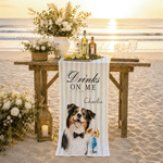 Personalized Cute Pet Portrait Striped Table Runner with Name and Photo Wedding Decor Wedding Gift for Bride Groom