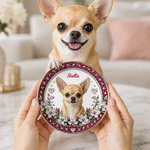 Personalized Floral 3D-Effect Artwork Pet Photo Ceramic Trinket Jewelry Dish with Name Daily Use Anniversary Birthday Gift for Pet Owner
