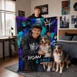 Personalized Graffiti Style Oil Painting Photo Soft Throw Blanket with Name Home Decor Birthday Gift for Pet Owners Lovers
