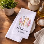 Personalized Birth Flower Baking Tools Super Absorbent Cotton Waffle Towel with Name Kitchen Use Housewarming Birthday Gift for Mom Grandma Baker