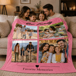 Personalized Multicolour Heart 4 Photos Collage Soft Throw Blanket with Name and Text Home Decor Anniversary Birthday Gift for Family Couples