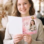 Gepersonaliseerde fotokaart met ‘Gelukkige verjaardag’, voorzien van naam en leeftijd – verjaardagscadeau voor familie of vrienden
