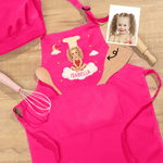 Personalised Cute Cartoon Illustration Style Apron and Chef Hat Set with Name and Photo Baking Party Birthday Gift for Kids Children