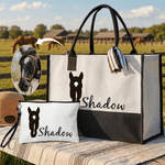 Personalised Horse-Head Silhouette Photo Canvas Tote Bag Linen Makeup Bag with Name Shopping Travel Daily Use Birthday Gift for Horse Owners Women
