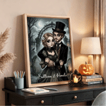 Personalized Gothic Style Cartoon Couple Photo Character Canvas Prints with Name Home Decor Ship from USA Halloween Anniversary Gift for Newlyweds