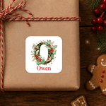 Personalized Christmas Theme Initial Waterproof Square Stickers Labels with Name Gift Decor Christmas Party Gift for Kids Friends