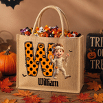 Personalized 3D-Style Character Artwork Halloween Wizard Vampire Ghost Large Jute Bag with Initial and Name Halloween Trick or Treat Gift for Kids