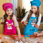 Personalized Cute Easter Bunny Adjustable Kid Apron Chef Hat Set with Pocket and Name Kitchen Use Easter Birthday Gift for Kids