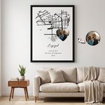Stampe su tela personalizzate con foto di coppia su mappa a forma di cuore quadrata, con nome e testo – Decorazioni per la casa – Spedizione dagli Stati Uniti – Regalo di anniversario di matrimonio pe