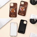 Personalised Cute Baby Highland Cow Heart Pattern Phone Case for iPhone with Name Birthday Gift for Highland Cow Lovers Friends