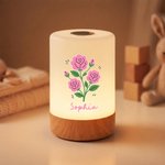 Personalised Birth Flower Dimmable Touch Control Rechargeable Night Light with Name Adjustable Colour Bedroom Decor Birthday Gift for Children
