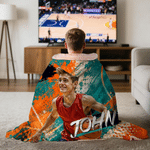 Personalized Graffiti Style Sport Photo Soft Hooded Blanket with Name and Number Daily Use Birthday Gift for Basketball Players Friends