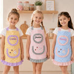 Personalized Multicolor Plaid Ruffle‑Trim 100% Cotton Apron with Name and Pocket Back to School Birthday Gift for Kids Girls