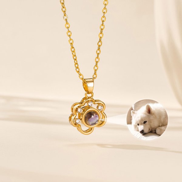 Gepersonaliseerde ketting met fotoprojectie van een pootafdruk van een huisdier – Sierlijke sieraden, jubileum- of herdenkingscadeau voor eigenaren en liefhebbers van huisdieren