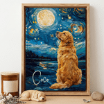 Photo personnalisée d'animal de compagnie dans le style de la peinture à l'huile – Reproductions sur toile « La Nuit étoilée » avec prénom – Décoration d'intérieur – Expédiée depuis les États-Unis – C