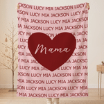 Gepersonaliseerde, veelkleurige, hartvormige decoratieve deken met naam en titel – woonaccessoire, verjaardags- of kerstcadeau voor mama, oma en het hele gezin