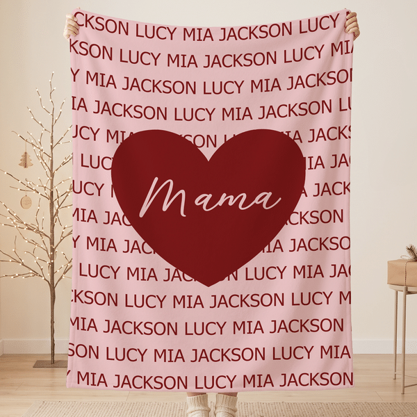 Personalised Multicolour Heart‑Shaped Design Pattern Soft Throw Blanket with Name and Title Home Decor Birthday Christmas Gift for Mum Gran Family