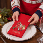 Personalized Cute Santa Claus Initial 100% Cotton Red Napkin with Name Table Decor Christmas Gift for Family Friends
