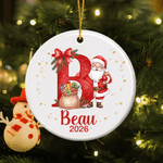 Personalized Cute Santa Claus Initial Ceramic Christmas Ornament with Name and Year Tree Decor Christmas Gift for Family Friends