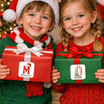 Personalized Christmas Theme Initial Waterproof Square Stickers Labels with Name Gift Decor Christmas Party Gift for Kids Friends