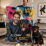 Personalized Graffiti Style Oil Painting Photo Soft Throw Blanket with Name Home Decor Birthday Gift for Pet Owners Lovers