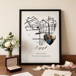 Stampe su tela personalizzate con foto di coppia su mappa a forma di cuore quadrata, con nome e testo – Decorazioni per la casa – Spedizione dagli Stati Uniti – Regalo di anniversario di matrimonio pe