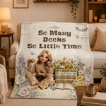 Personalized Birth Flower 3D-Effect Artwork Cartoon Photo Soft Throw Blanket with Name and Text Book Club Birthday Gift for Book Lovers Friends