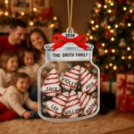 Décoration de Noël personnalisée sur le thème des flocons de neige, en forme de bocal, avec le nom de la famille (2 à 8 noms) et l'année – Décoration d'intérieur et cadeau de Noël pour la famille et l